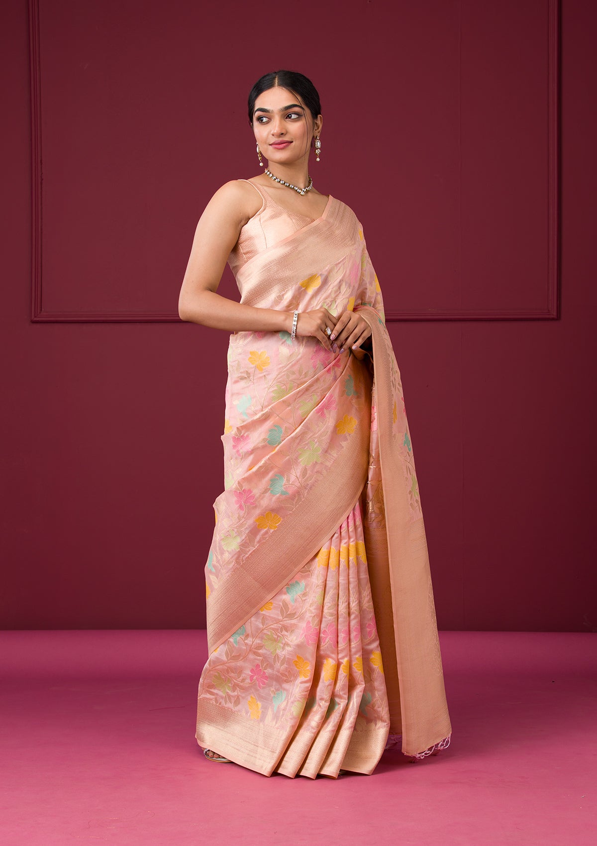 Pink Zariwork Tissue Saree