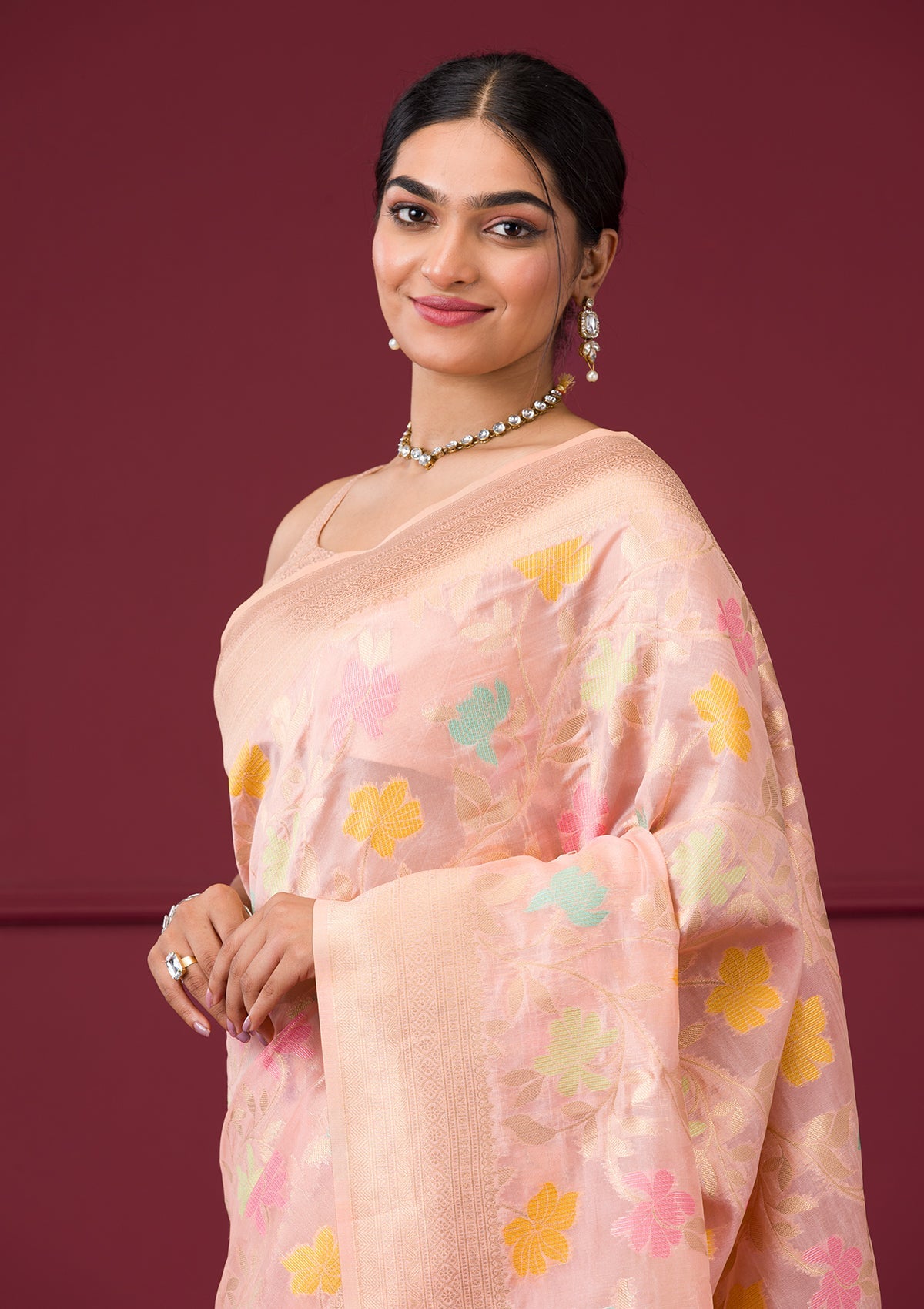 Pink Zariwork Tissue Saree