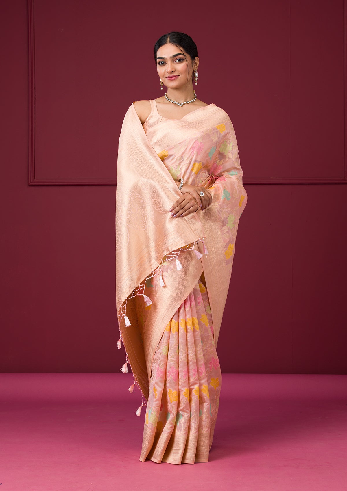 Pink Zariwork Tissue Saree