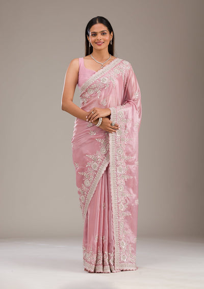 Pink Zariwork Tissue Saree-Koskii