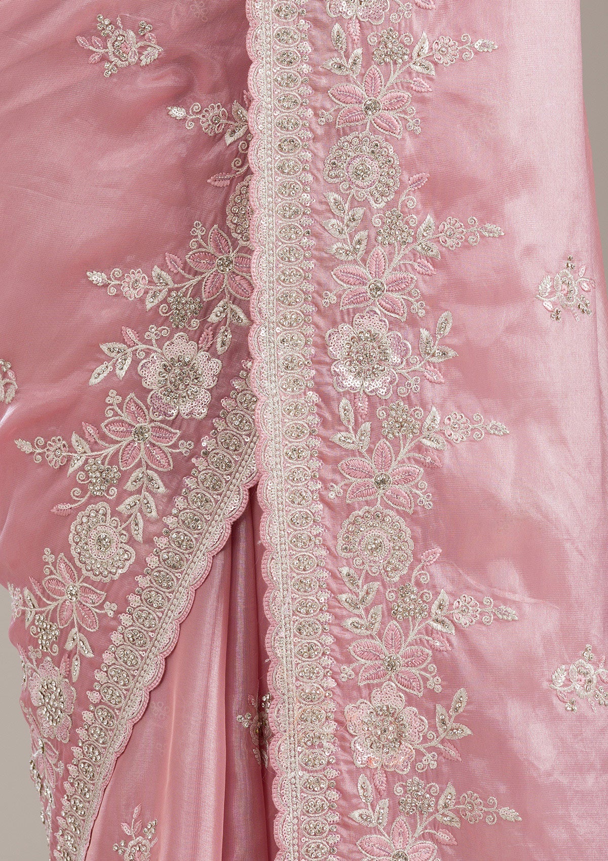 Pink Zariwork Tissue Saree-Koskii