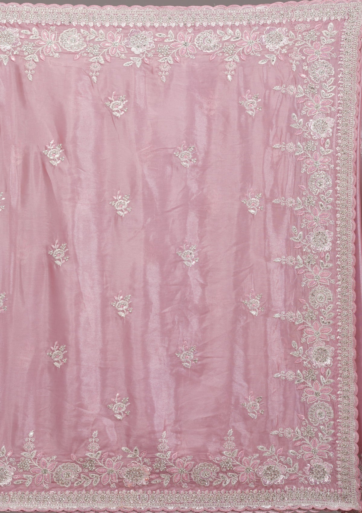 Buy Pink Zariwork Tissue Saree - Koskii