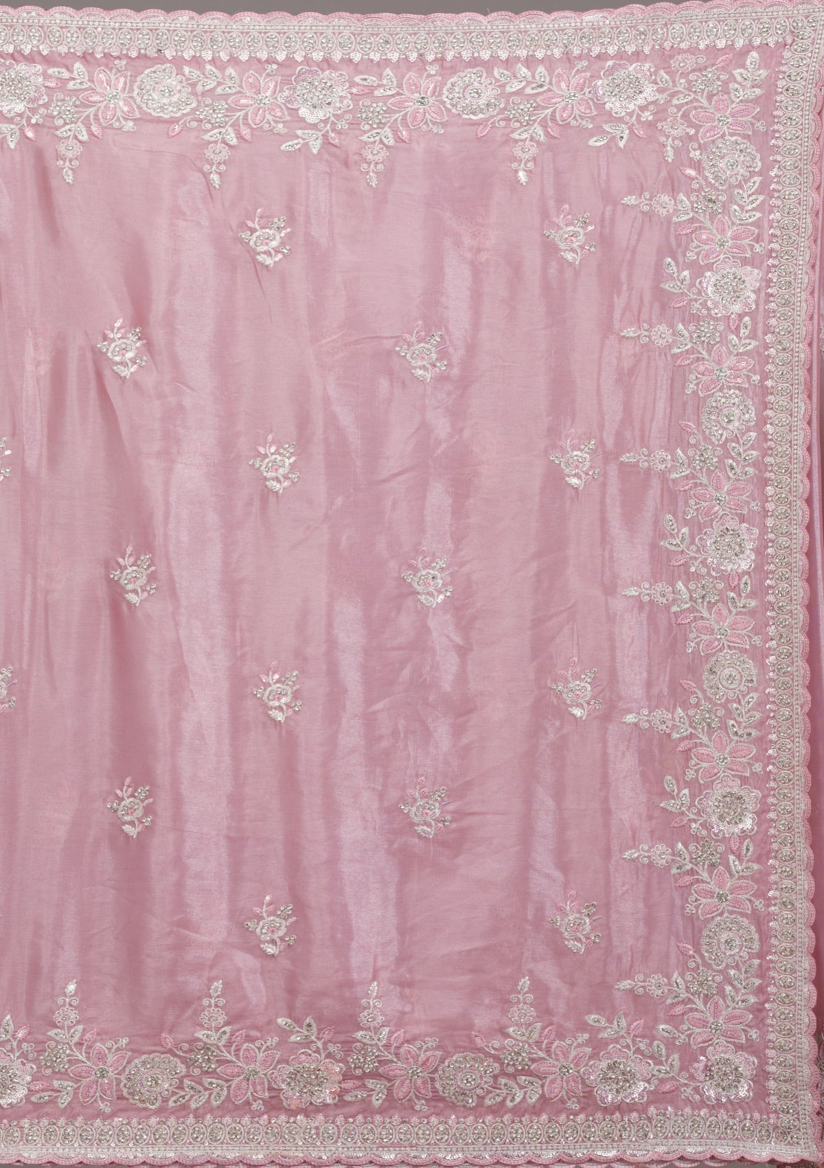 Pink Zariwork Tissue Saree-Koskii