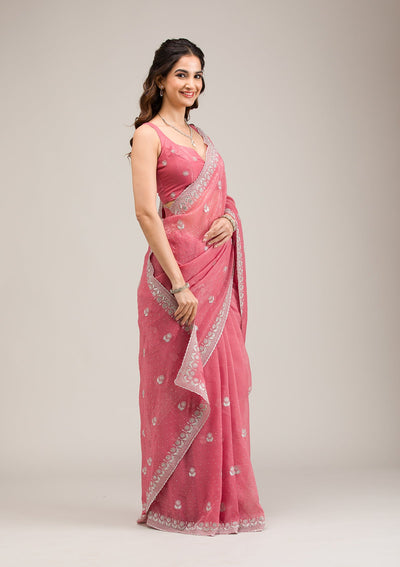 Pink Zariwork Tissue Saree-Koskii