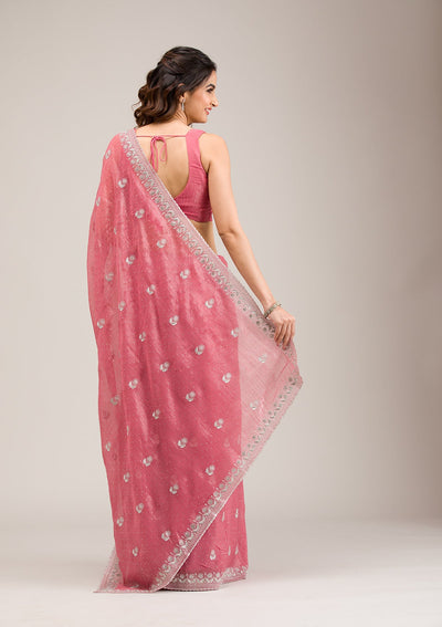 Pink Zariwork Tissue Saree-Koskii