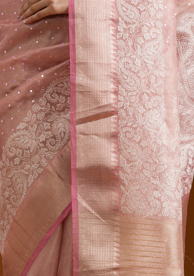 Pink Zariwork Tissue Saree-Koskii