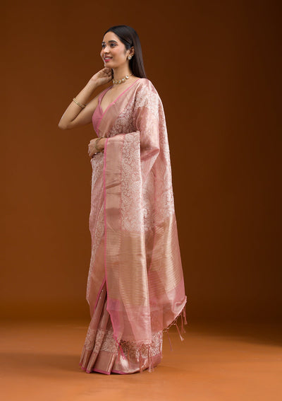 Pink Zariwork Tissue Saree-Koskii