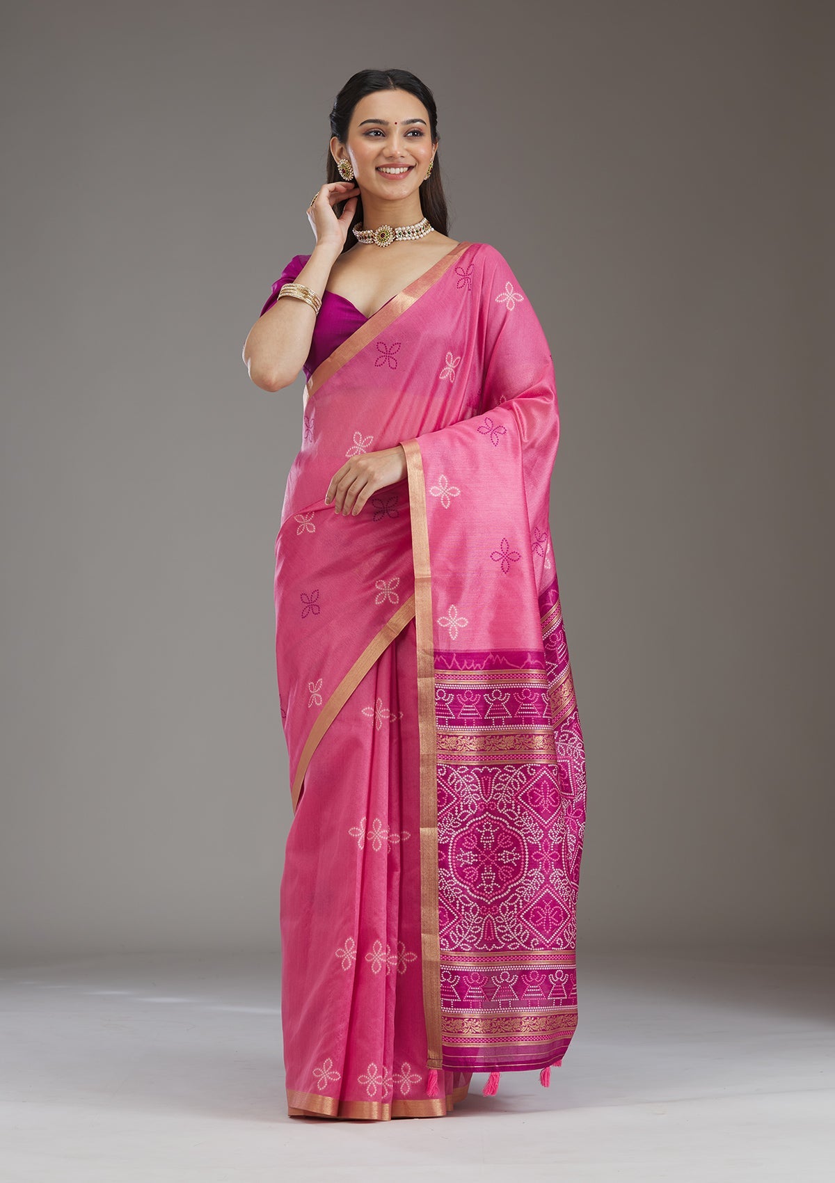 Pink Zariwork Tissue Saree-Koskii