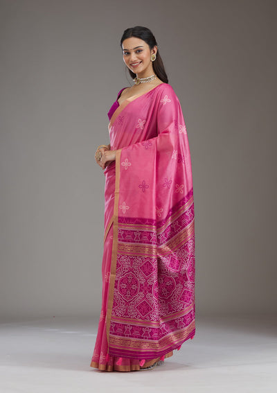 Pink Zariwork Tissue Saree-Koskii