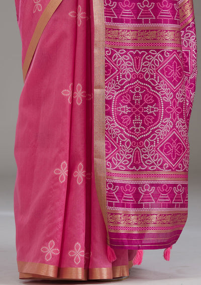 Pink Zariwork Tissue Saree-Koskii