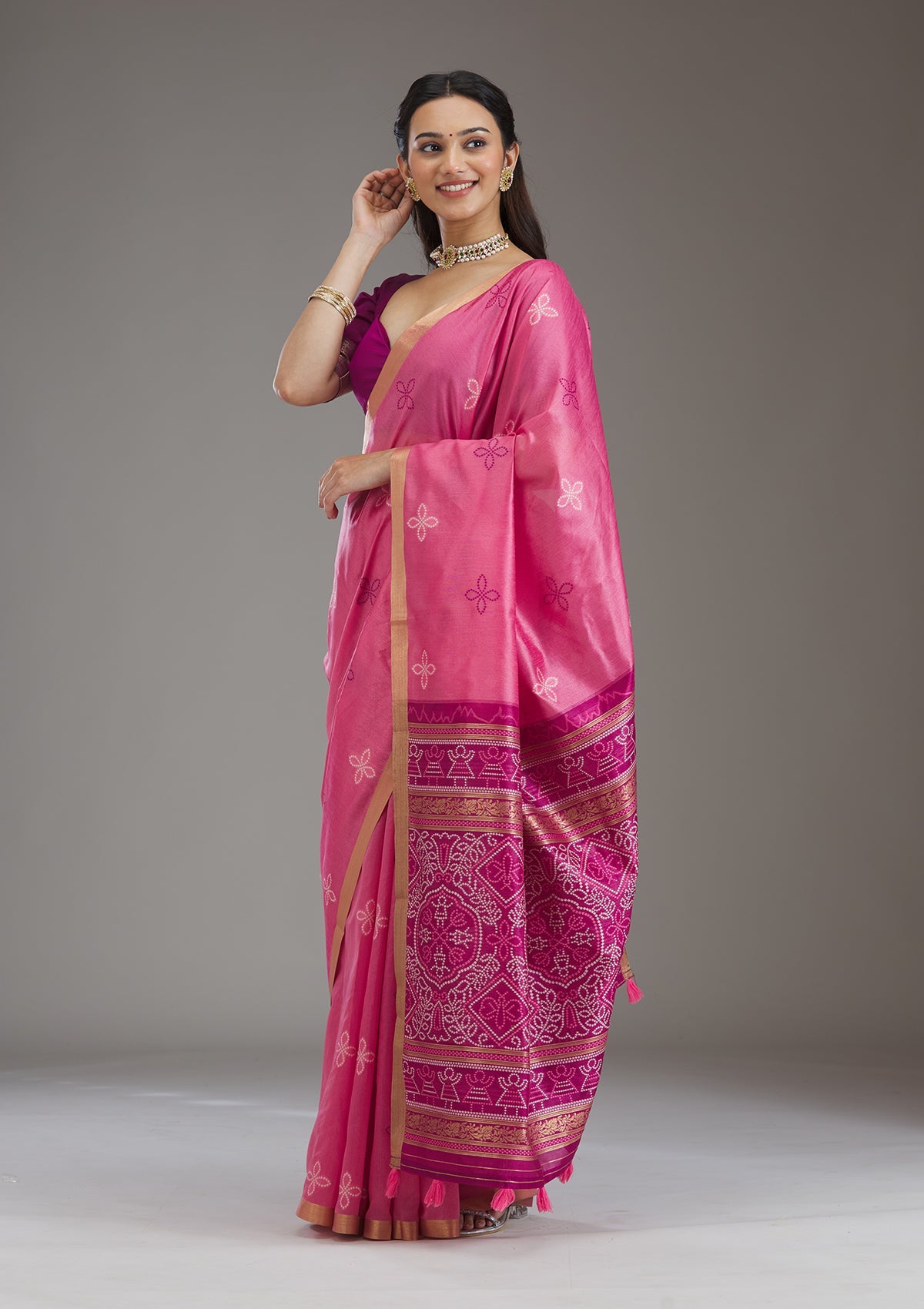 Pink Zariwork Tissue Saree-Koskii