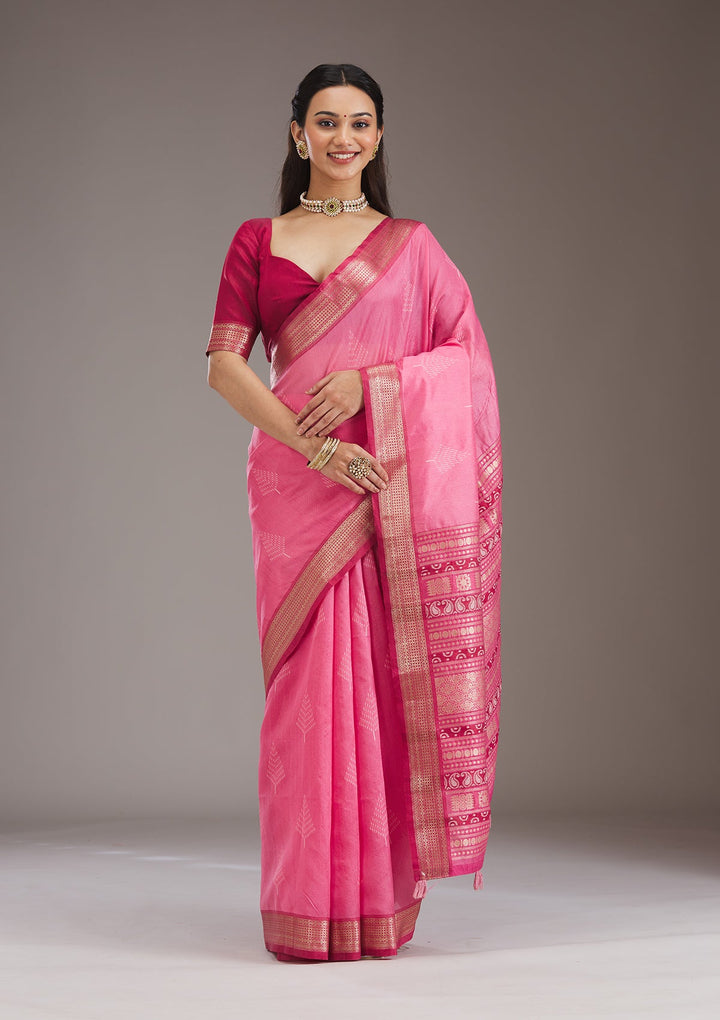 Pink Zariwork Tissue Saree-Koskii