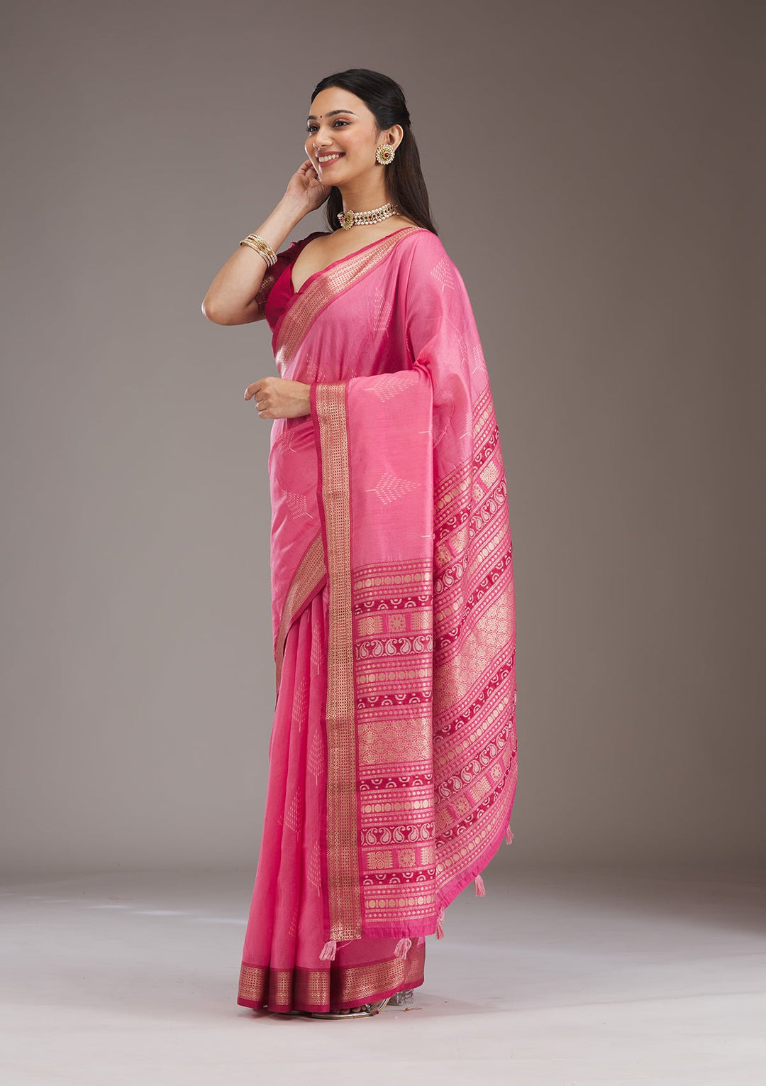 Pink Zariwork Tissue Saree-Koskii