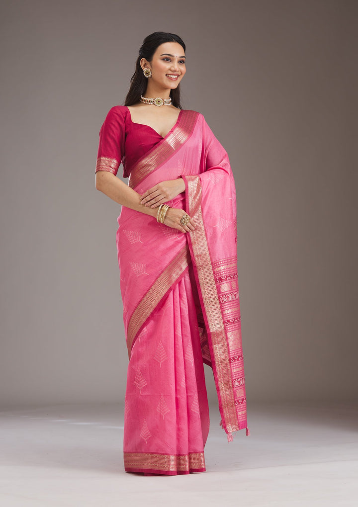 Pink Zariwork Tissue Saree-Koskii