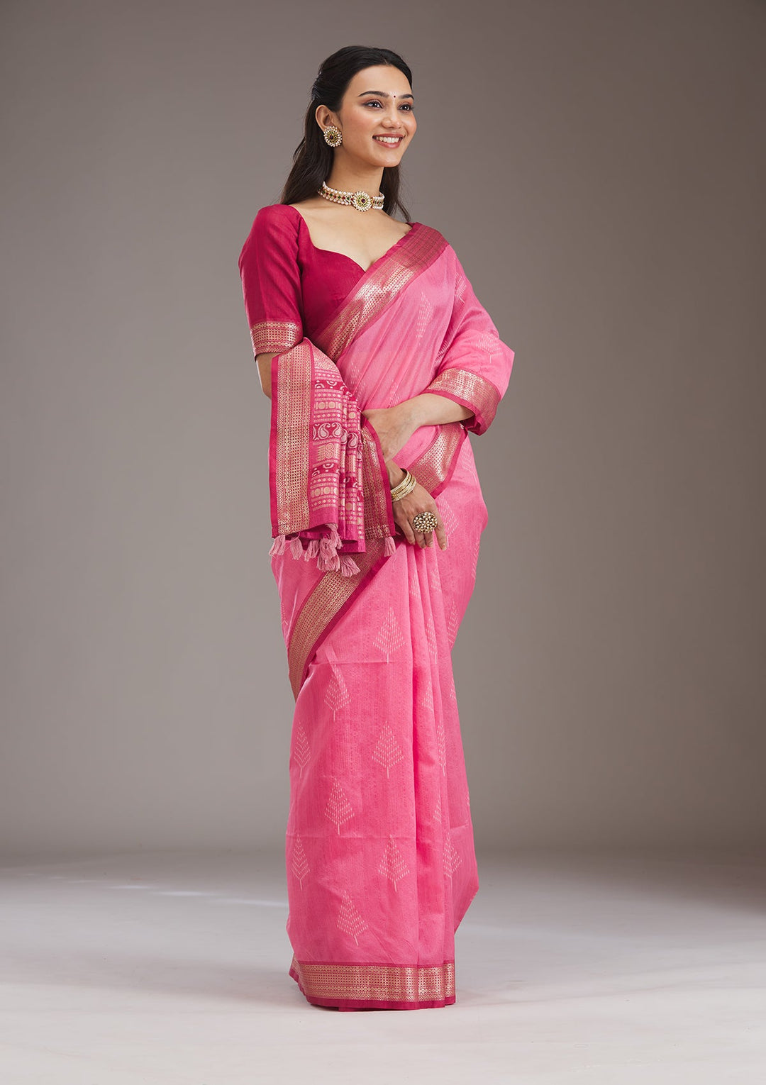 Pink Zariwork Tissue Saree-Koskii