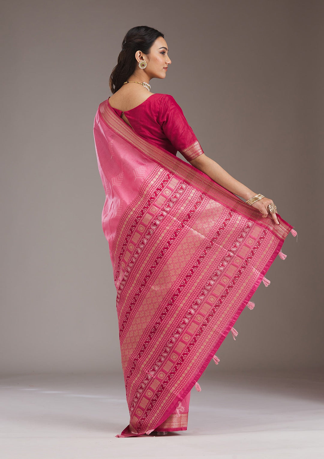 Pink Zariwork Tissue Saree-Koskii