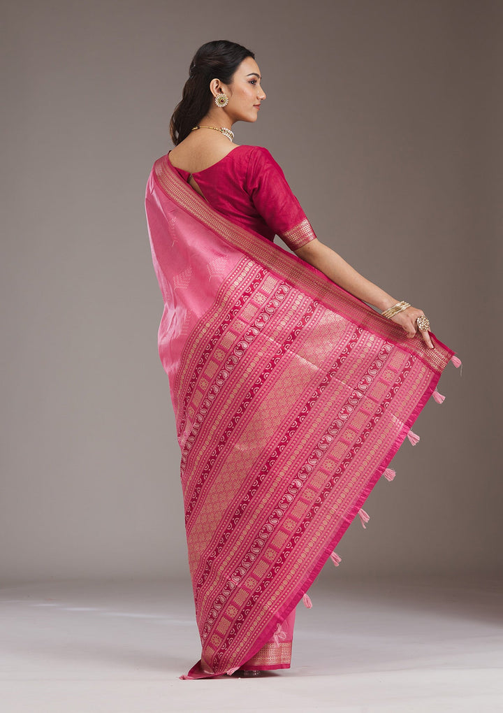 Pink Zariwork Tissue Saree-Koskii