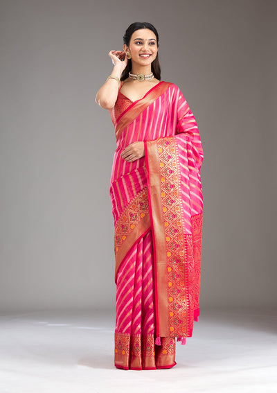 Pink Zariwork Tissue Saree-Koskii