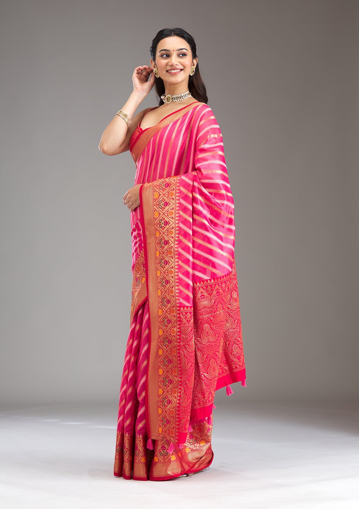 Pink Zariwork Tissue Saree-Koskii