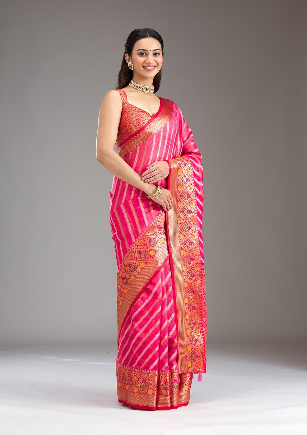 Pink Zariwork Tissue Saree-Koskii