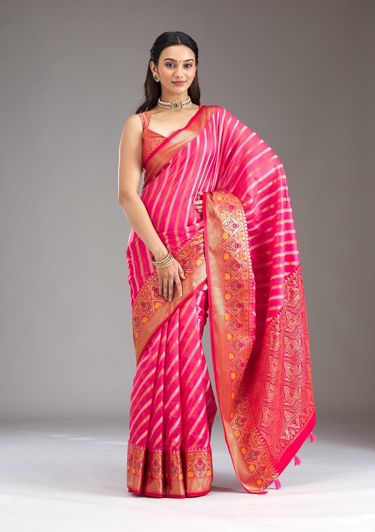 Pink Zariwork Tissue Saree-Koskii