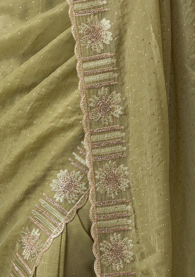 Pista Green Stonework Tissue Saree-Koskii