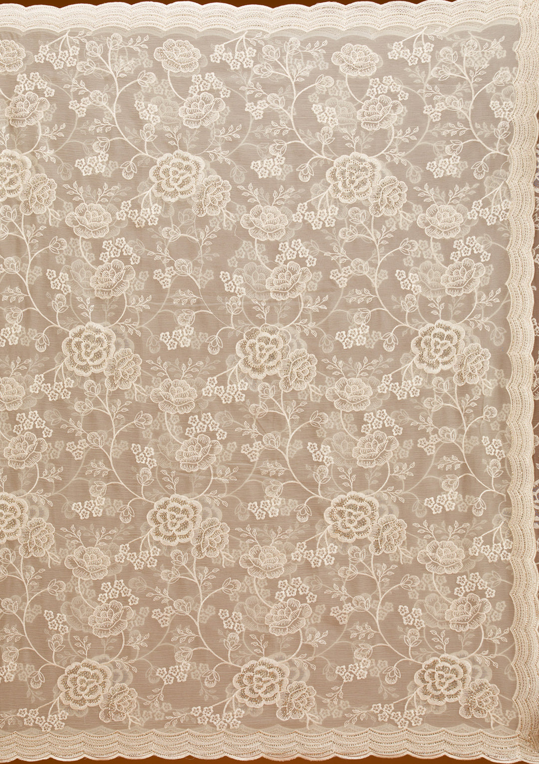 Pista Green Threadwork Chiffon Saree