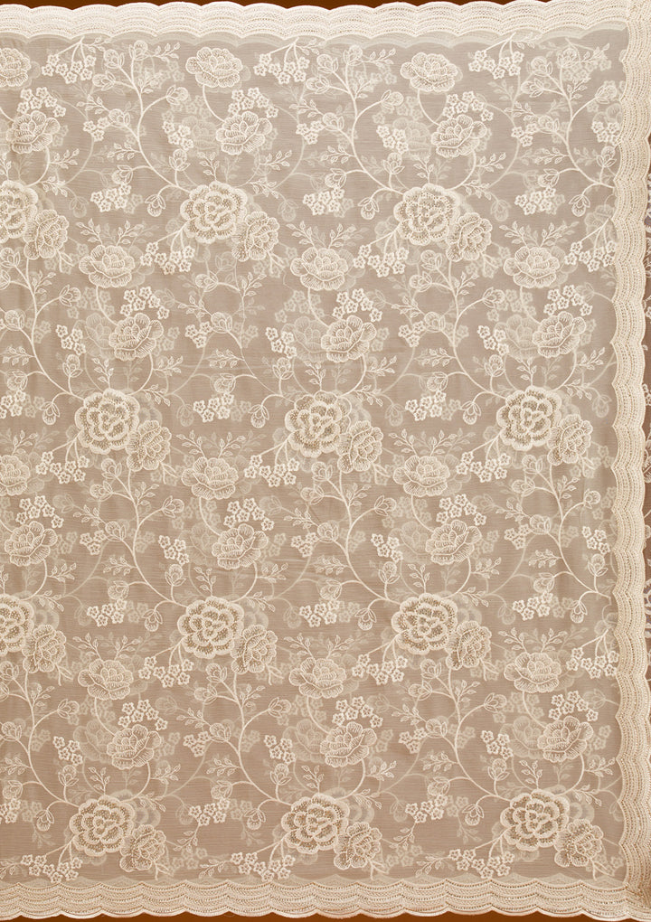 Pista Green Threadwork Chiffon Saree