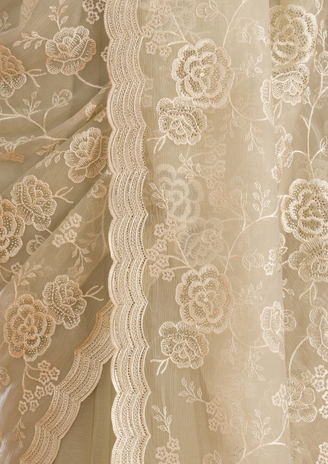 Pista Green Threadwork Chiffon Saree