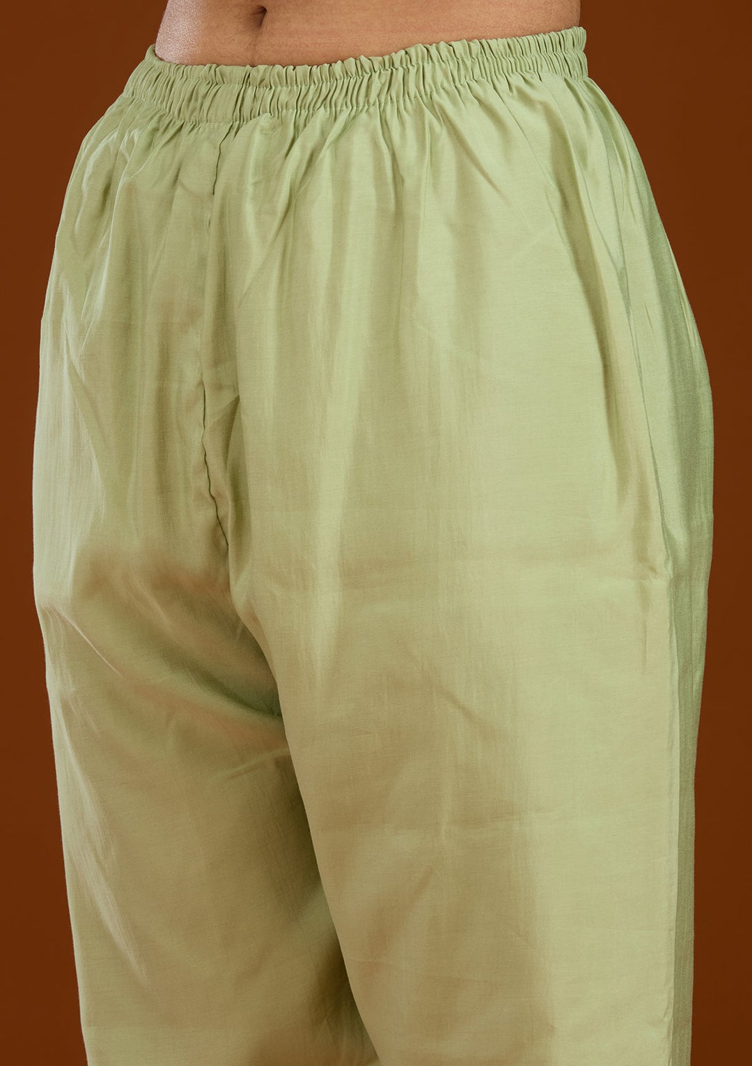 Pista Green Threadwork Semi Crepe Readymade Salwar Suit-Koskii