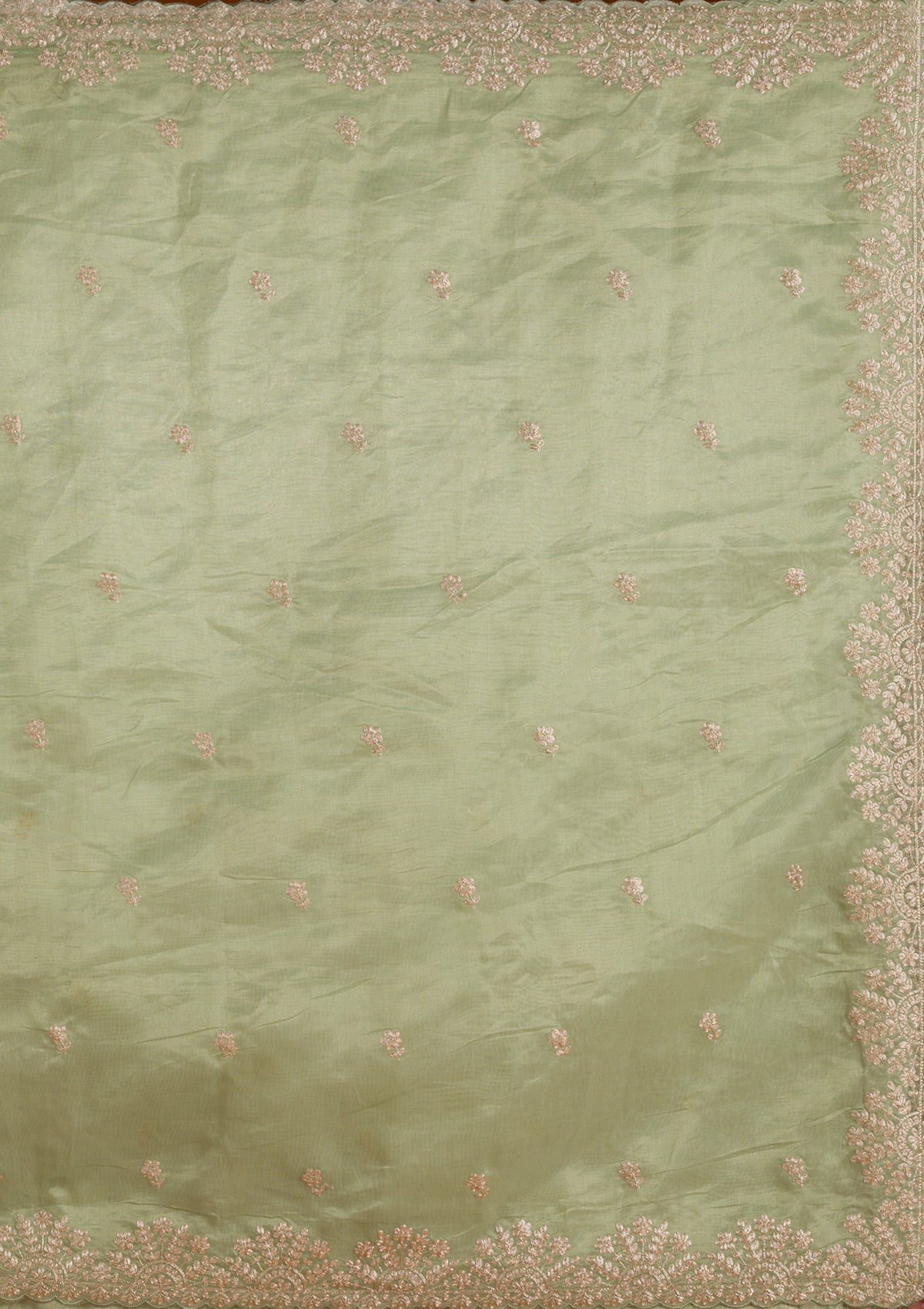 Pista Green Threadwork Tissue Saree