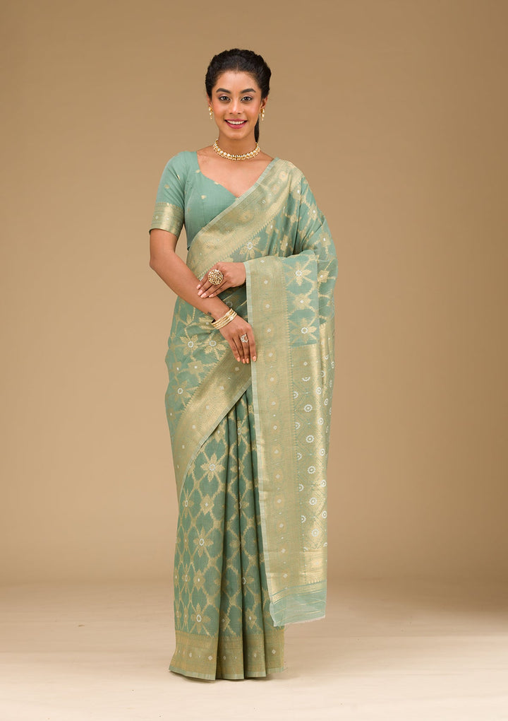 Pista Green Zariwork Art Silk Saree-Koskii