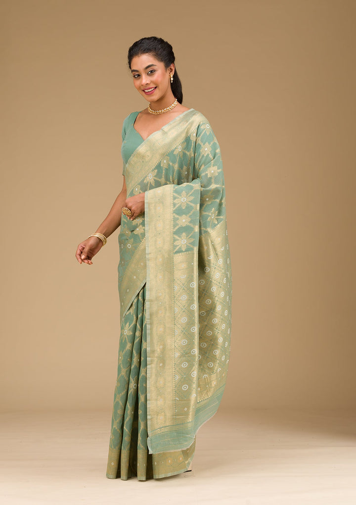 Pista Green Zariwork Art Silk Saree-Koskii