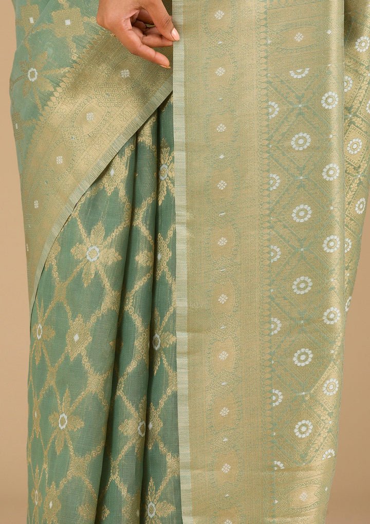 Pista Green Zariwork Art Silk Saree-Koskii