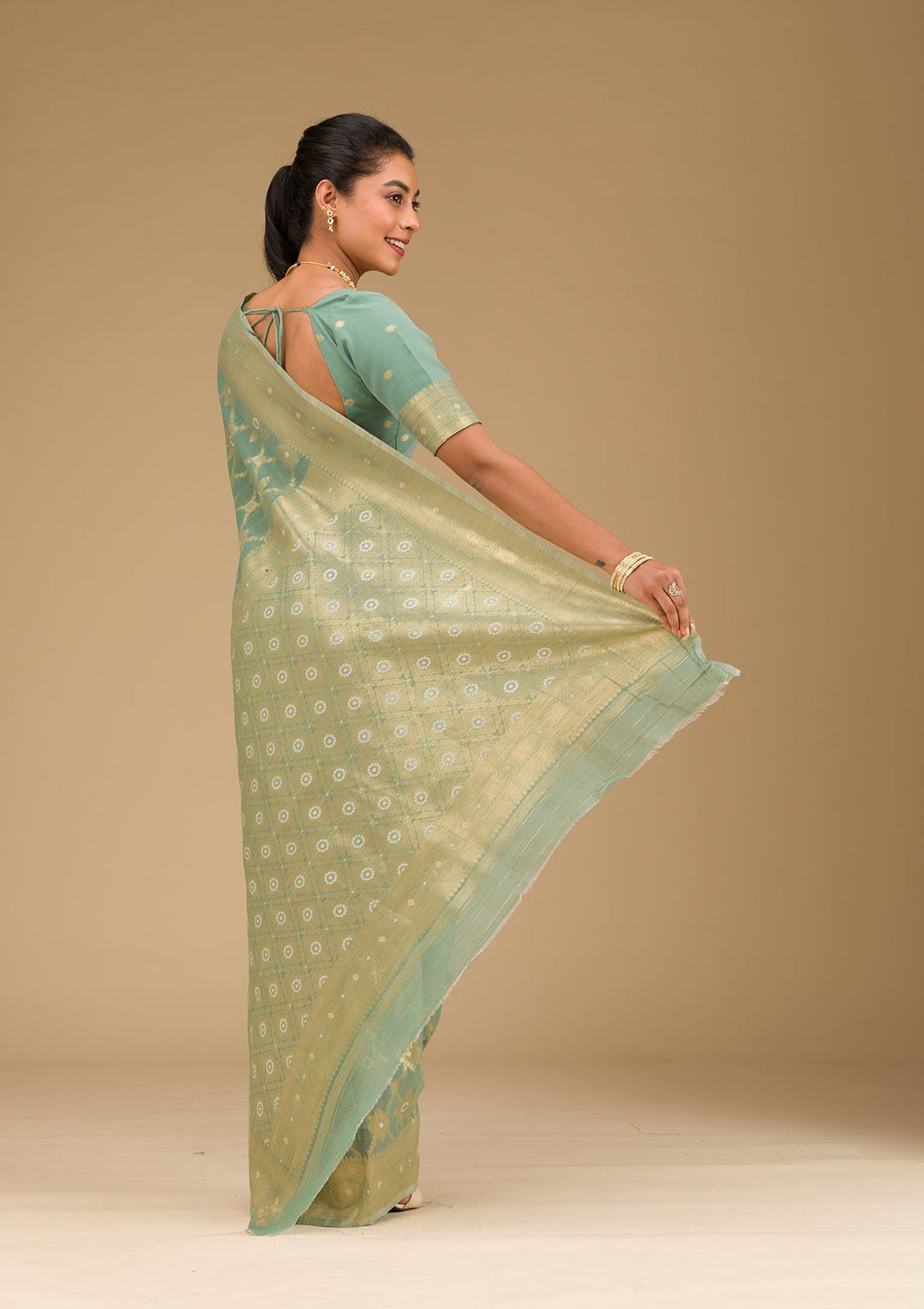 Pista Green Zariwork Art Silk Saree-Koskii