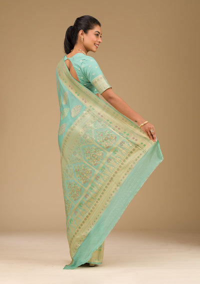 Pista Green Zariwork Art Silk Saree-Koskii