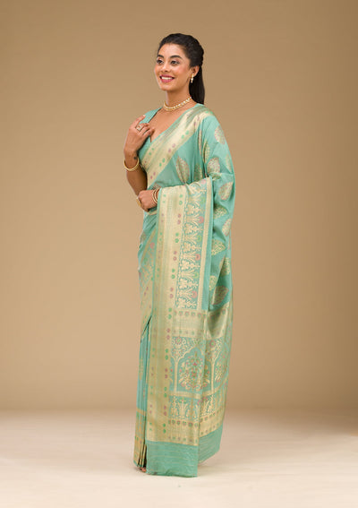 Pista Green Zariwork Art Silk Saree-Koskii