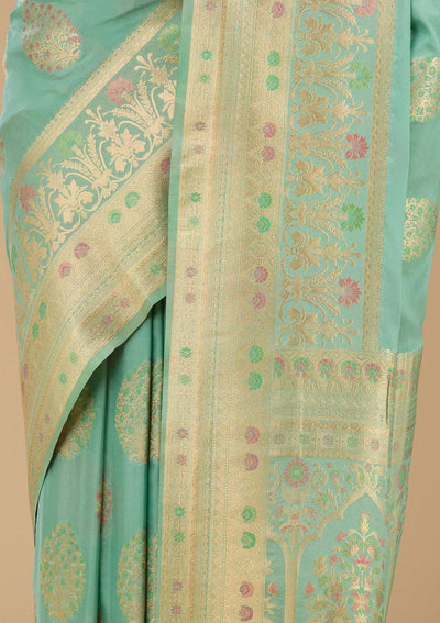 Pista Green Zariwork Art Silk Saree-Koskii