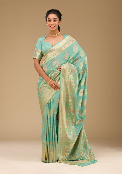 Pista Green Zariwork Art Silk Saree-Koskii