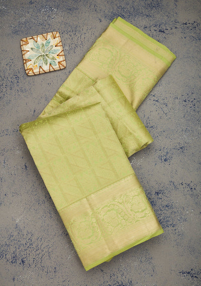 Pista Green Zariwork Pure Silk Saree-Koskii