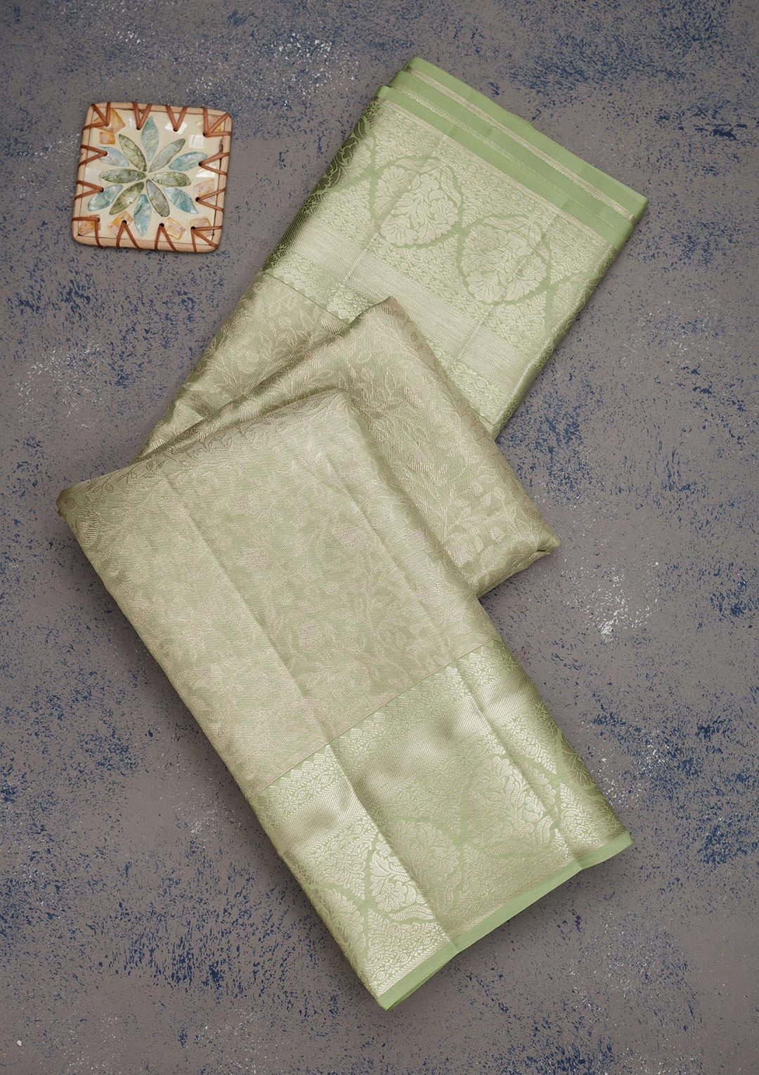 Pista Green Zariwork Pure Silk Saree-Koskii