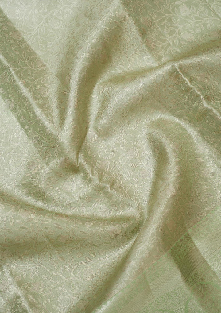 Pista Green Zariwork Pure Silk Saree-Koskii