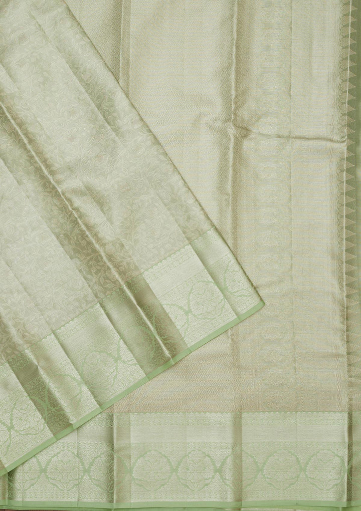 Pista Green Zariwork Pure Silk Saree-Koskii