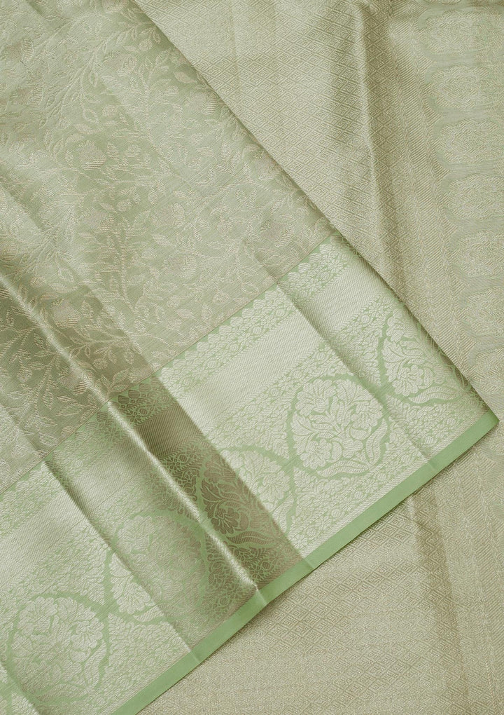 Pista Green Zariwork Pure Silk Saree-Koskii