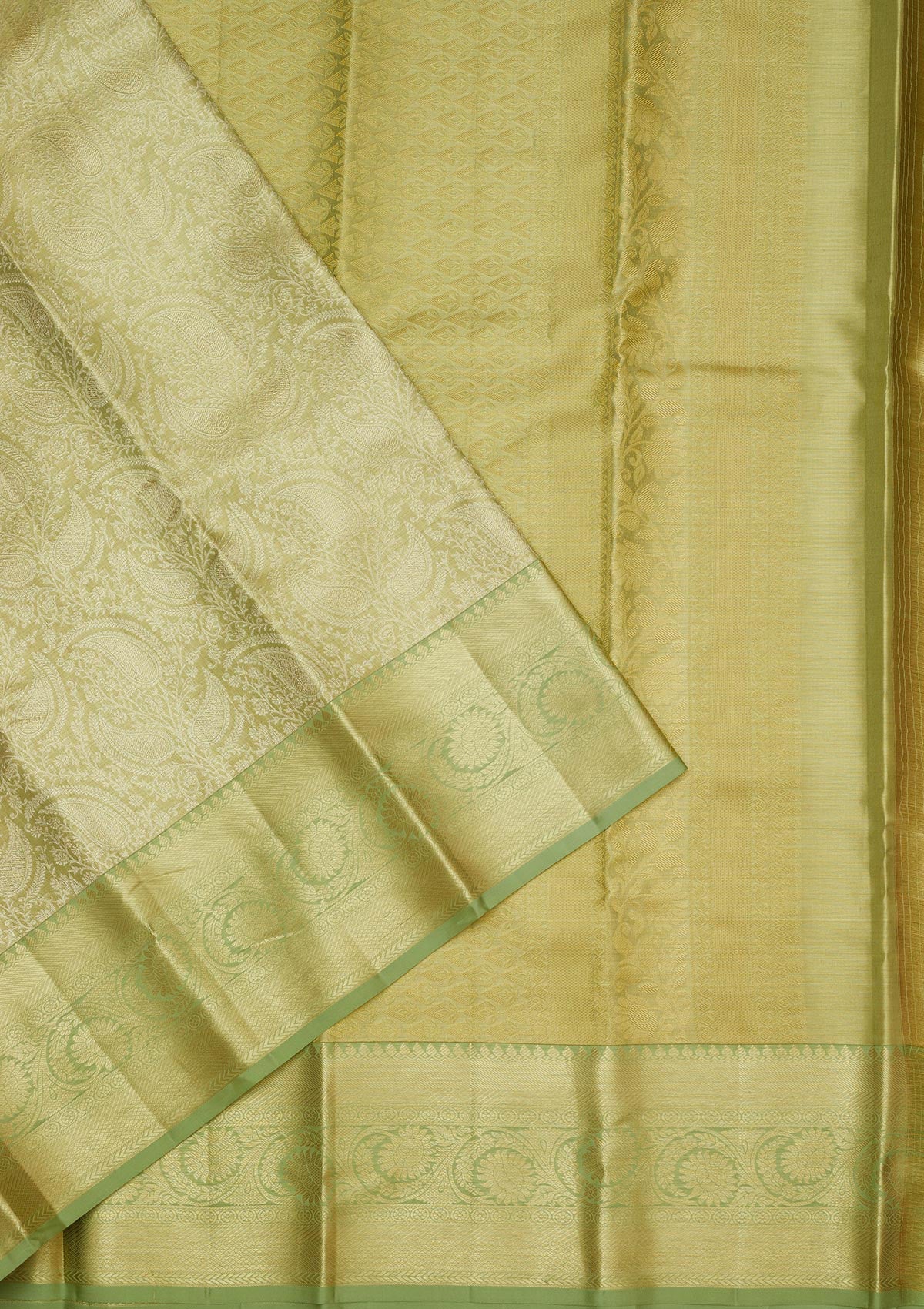 Pista Green Zariwork Pure Silk Saree-Koskii