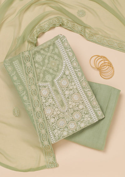 Pista Green Chikankari Georgette Unstitched Salwar Suit-Koskii