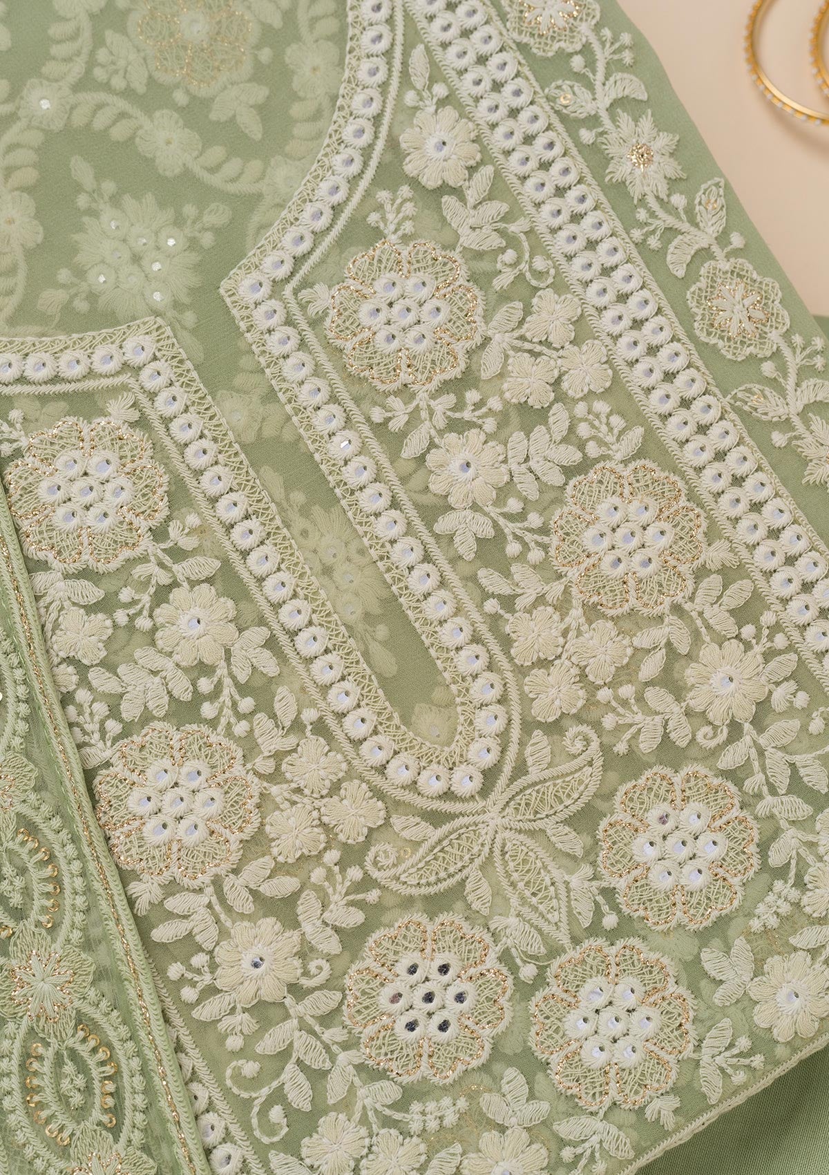 Pista Green Chikankari Georgette Unstitched Salwar Suit-Koskii