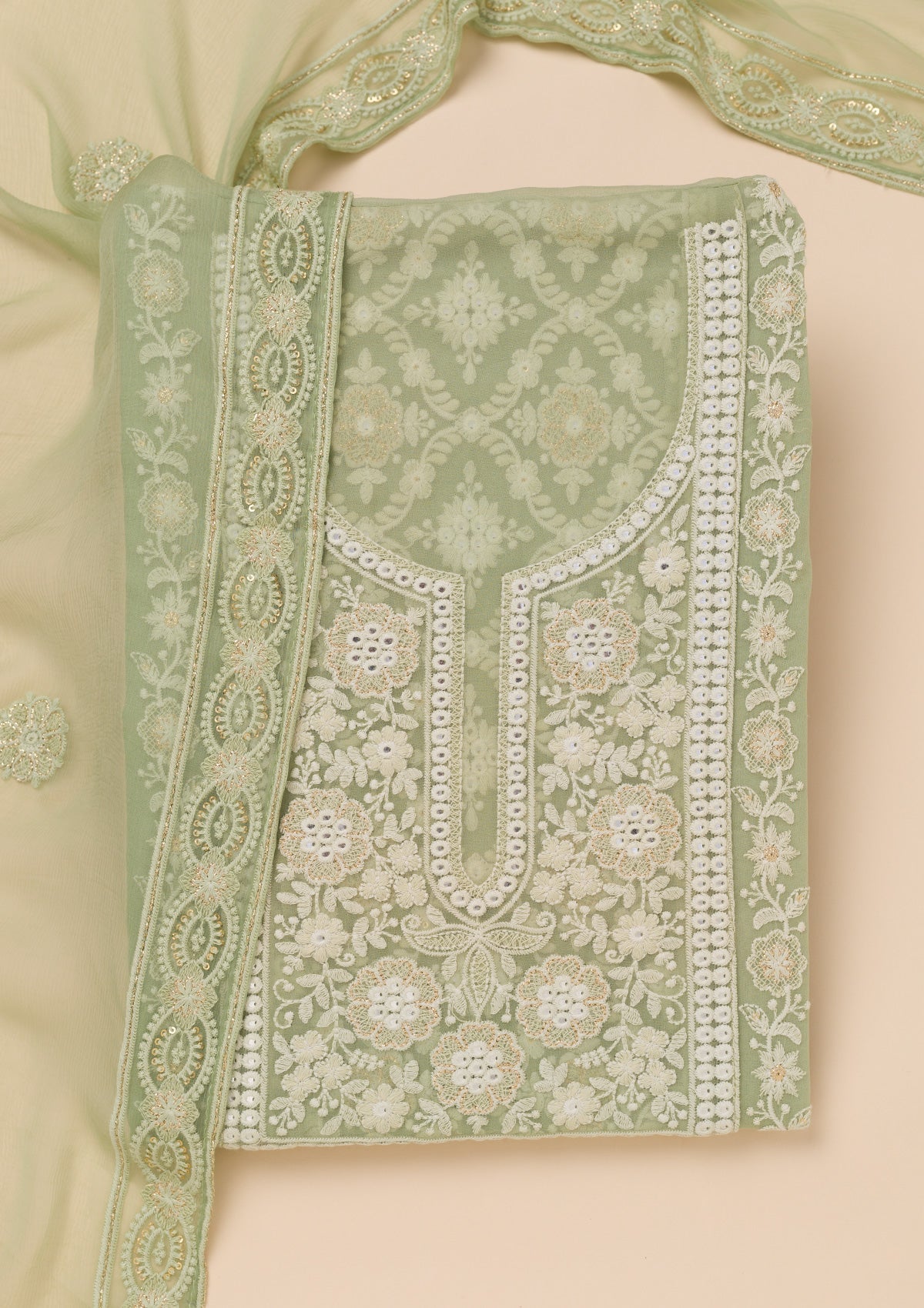 Pista Green Chikankari Georgette Unstitched Salwar Suit-Koskii