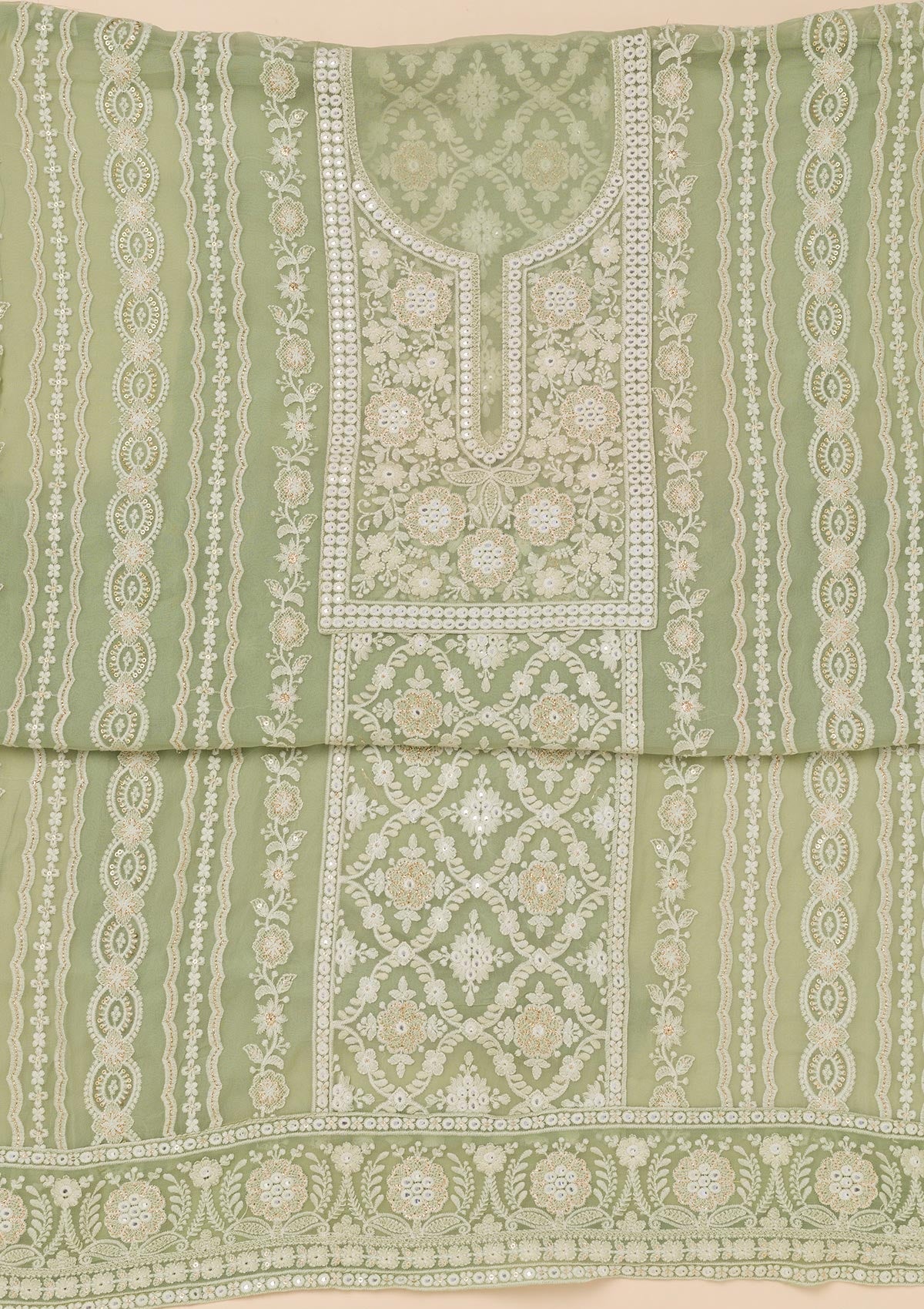 Pista Green Chikankari Georgette Unstitched Salwar Suit-Koskii