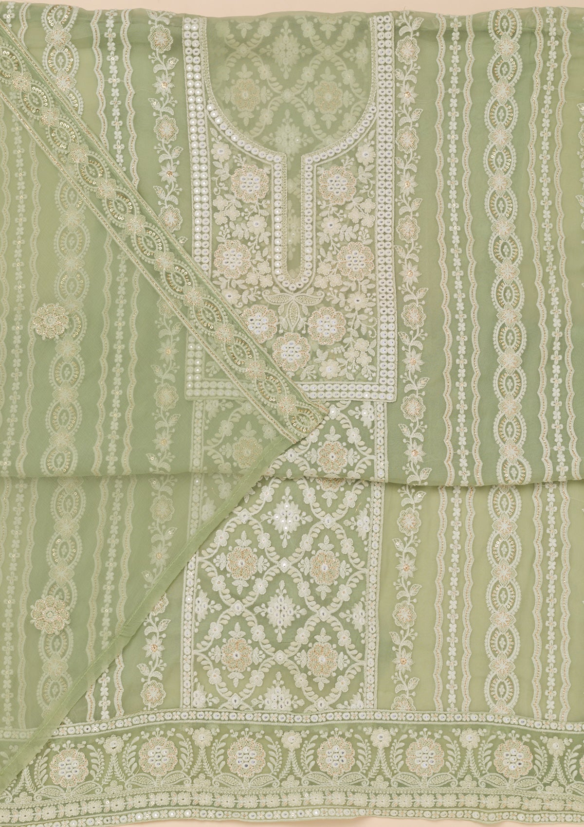 Pista Green Chikankari Georgette Unstitched Salwar Suit-Koskii
